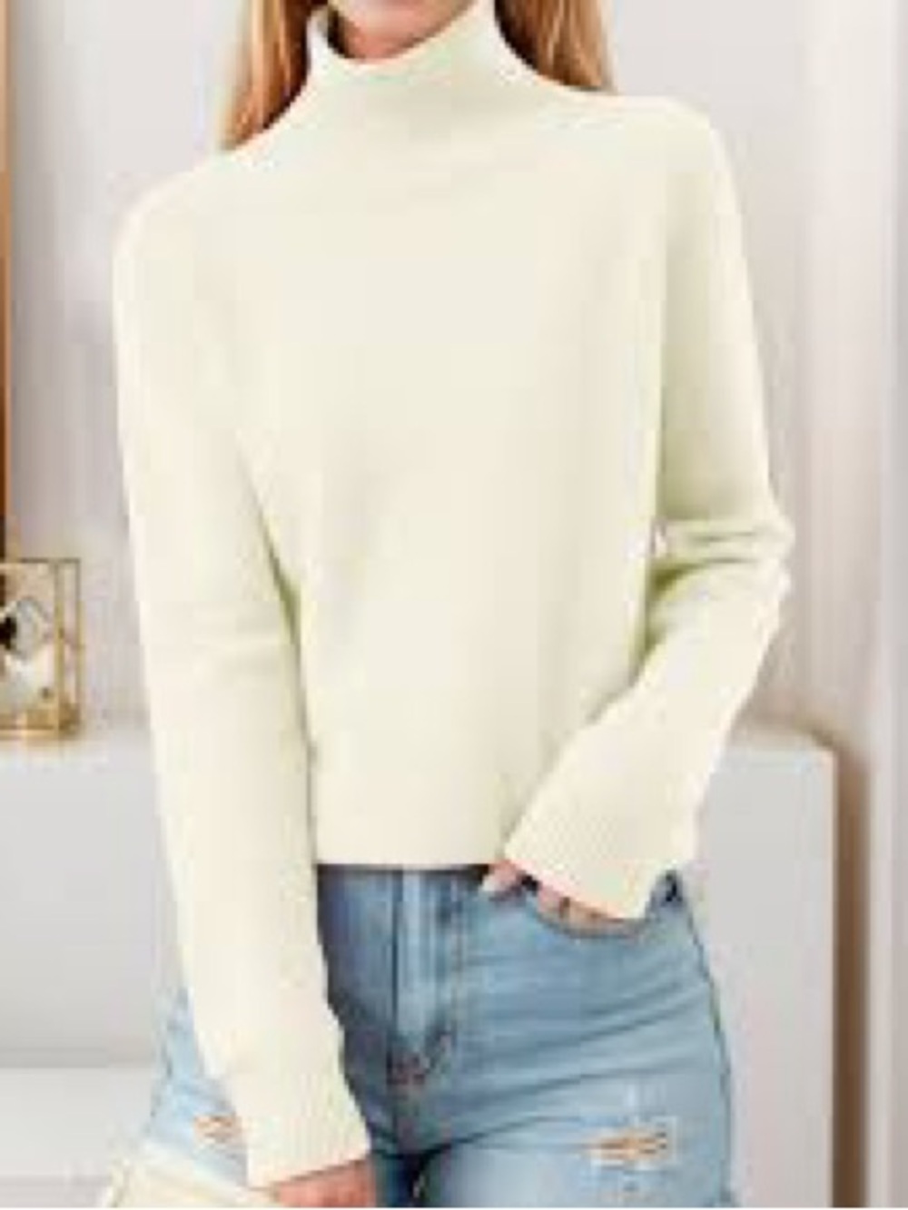 Angora and Wool Cream Turtleneck Sweater